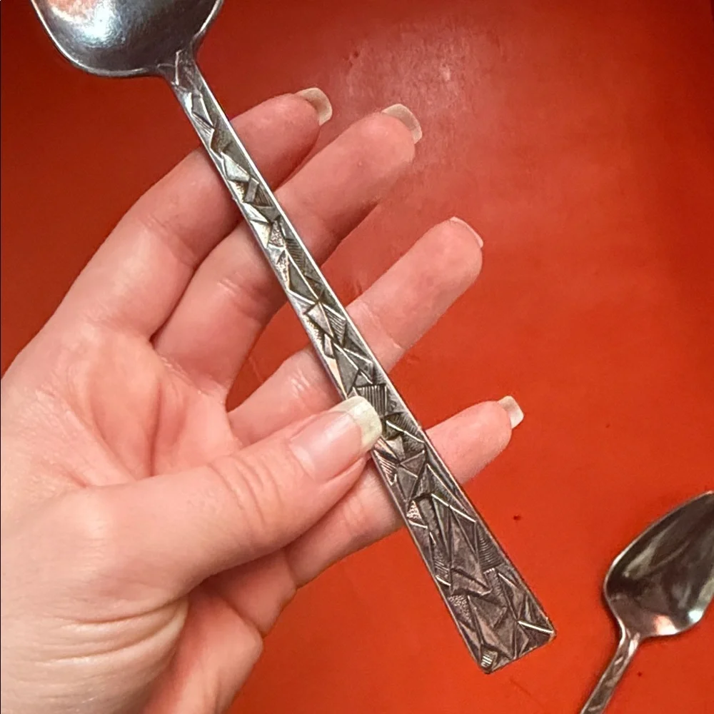 Vintage Geometric Handle Stainless Spoons - Set of 2